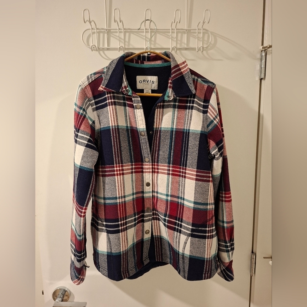 Orvis Women's Blue & Red Fleece-lined Flannel Button-snap Shacket (Size M)